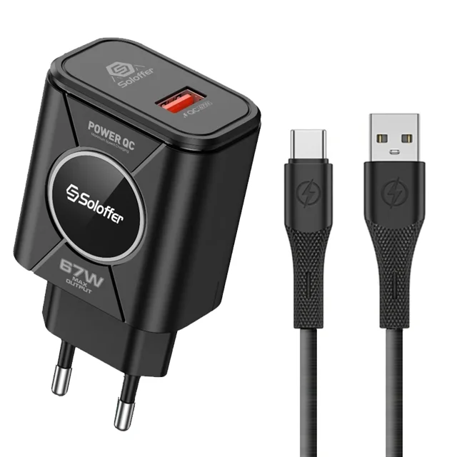 آداپتور فست شارژ 67W QC3.0 به همراه کابل Type-C مدل Soloffer TC-68EU (اورجینال+گارانتی)
